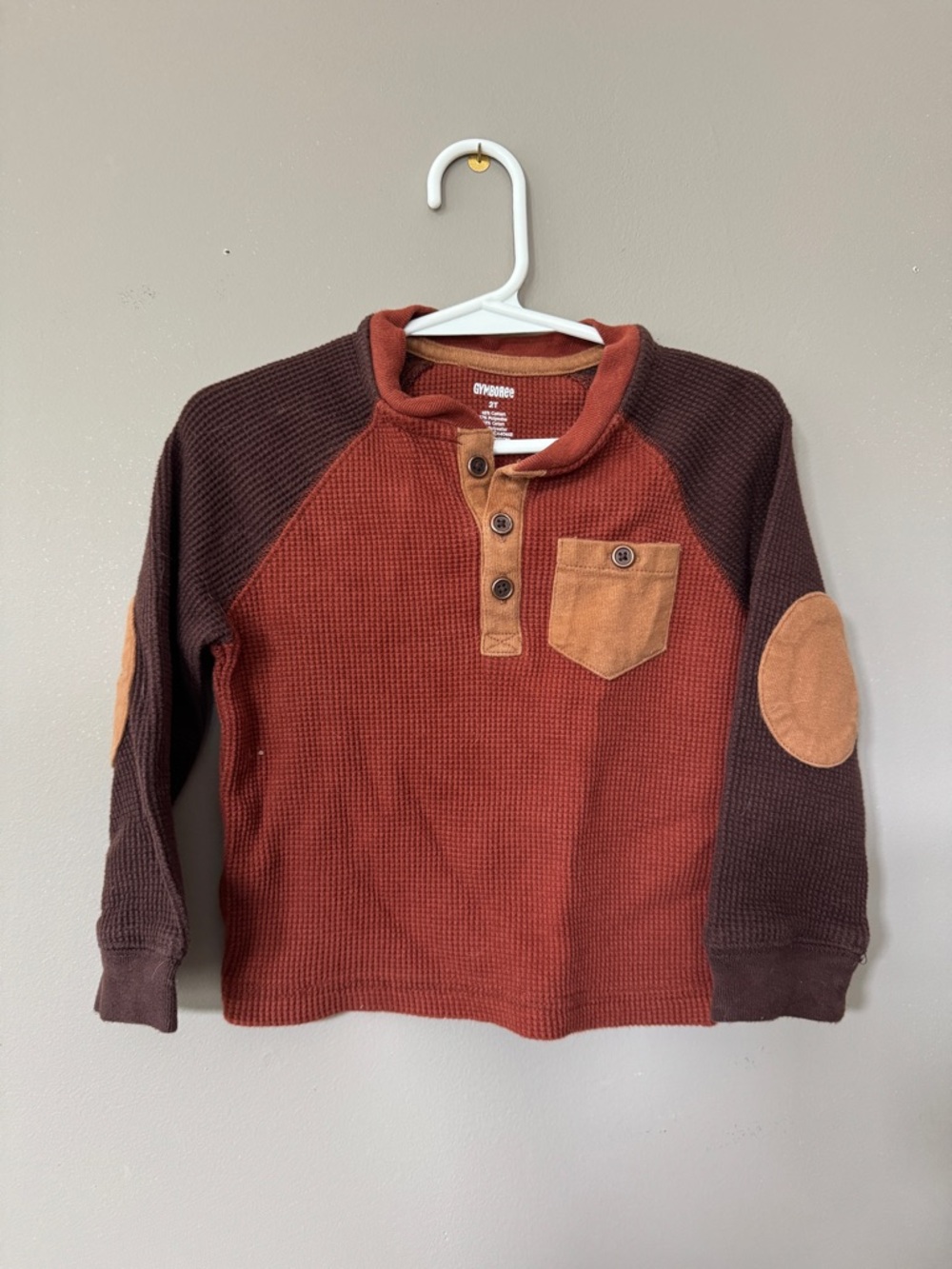 Gymboree Rust Red and Brown Long Sleeve Henley with Elbow Patches